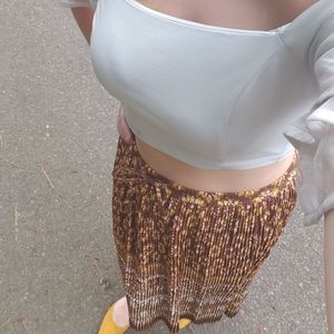 Vintage 80s Sheer Pleated Midi Skirt - Sunflowers